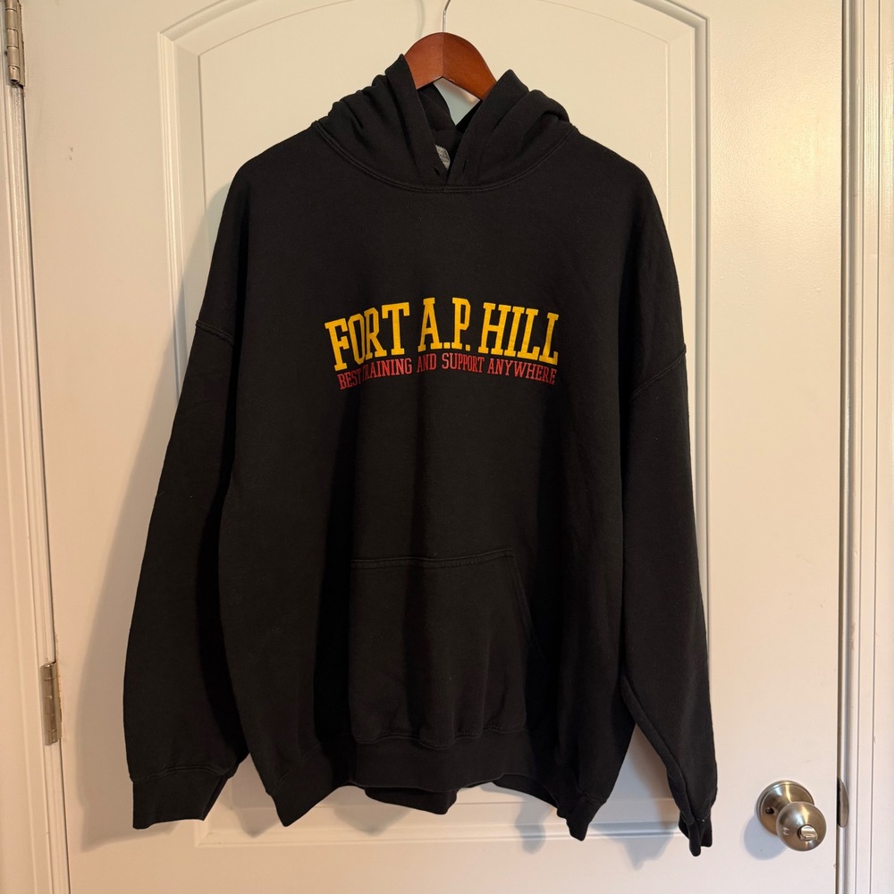 Gildan Fort AP Hill Heavy Blend Hoodie Black Sweatshirt Mens 2XL Pullover